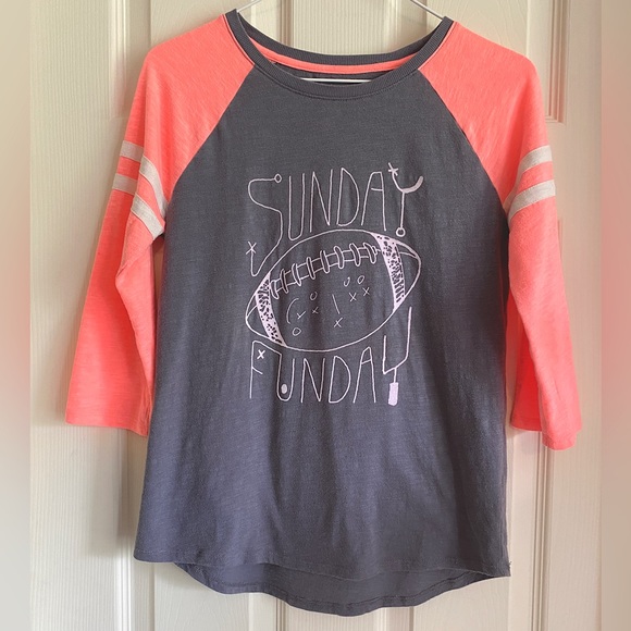 Cat & Jack Girl’s XL Football Tee Tshirt 3/4 Sleeve Sunday Funday Orange Gray - Picture 2 of 6
